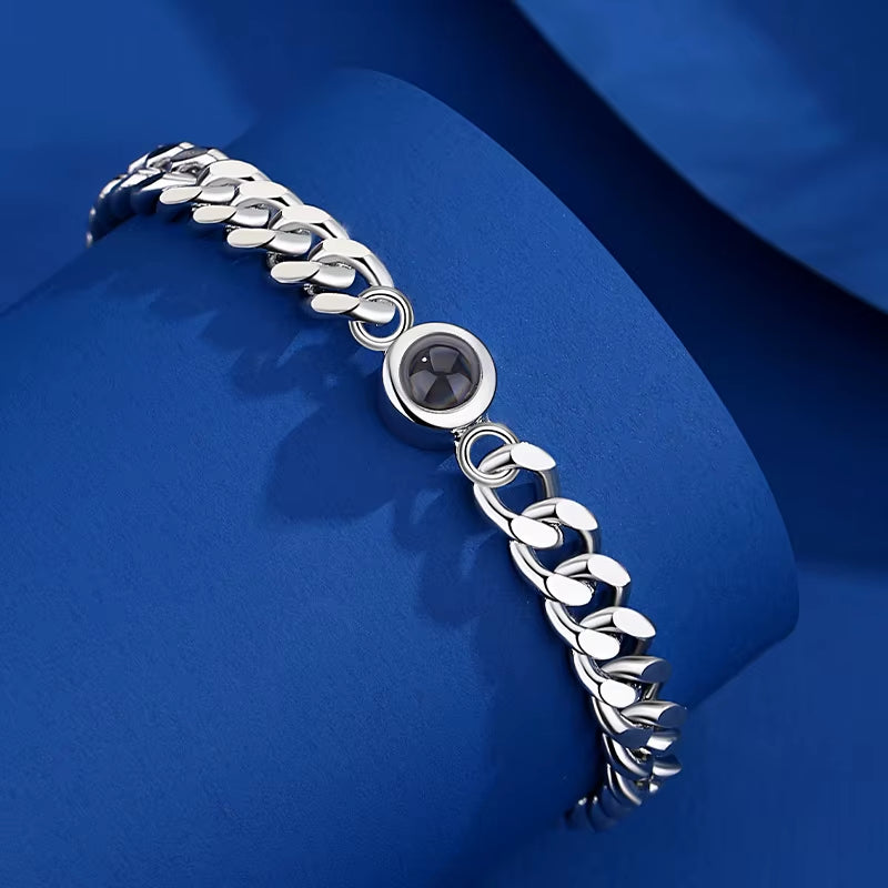 Custom Color Picture Projection Bracelet Titanium Steel Cuban Chain for Girlfriend Lover 2025 Valentine Birthday Romantic Gifts