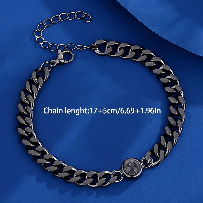 Custom Color Picture Projection Bracelet Titanium Steel Cuban Chain for Girlfriend Lover 2025 Valentine Birthday Romantic Gifts