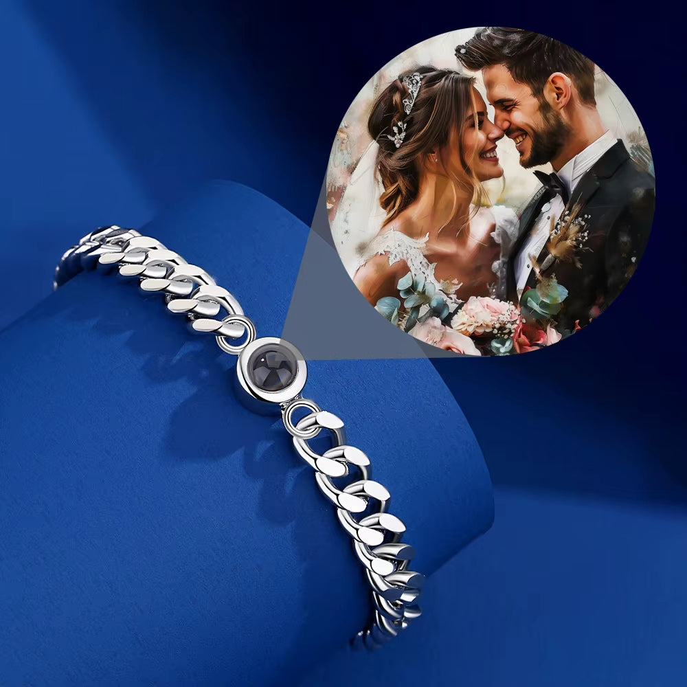 Custom Color Picture Projection Bracelet Titanium Steel Cuban Chain for Girlfriend Lover 2025 Valentine Birthday Romantic Gifts